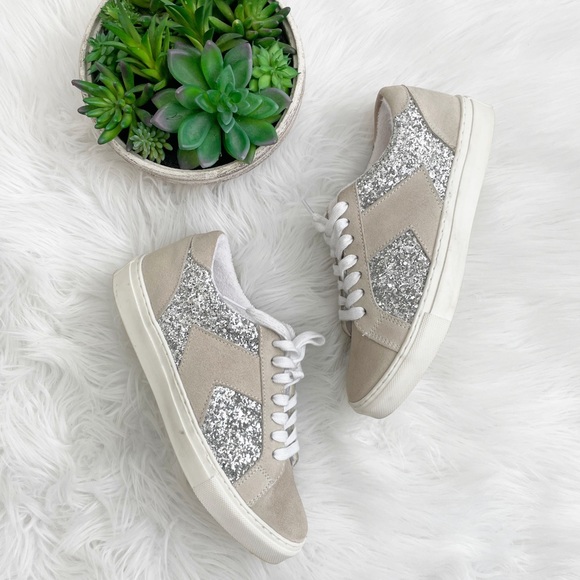 Steven By Steve Madden Shoes - Steven By Steven Madden Parody Leather Glitter Cream Sneakers Size 8